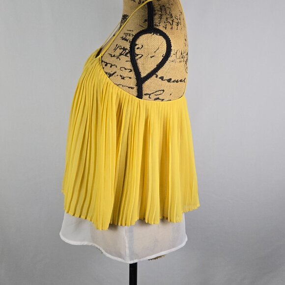 UB Los Angeles Yellow Pleated Halter Top S Layered Sheer Boho Chic Summer Resort - Picture 2 of 9
